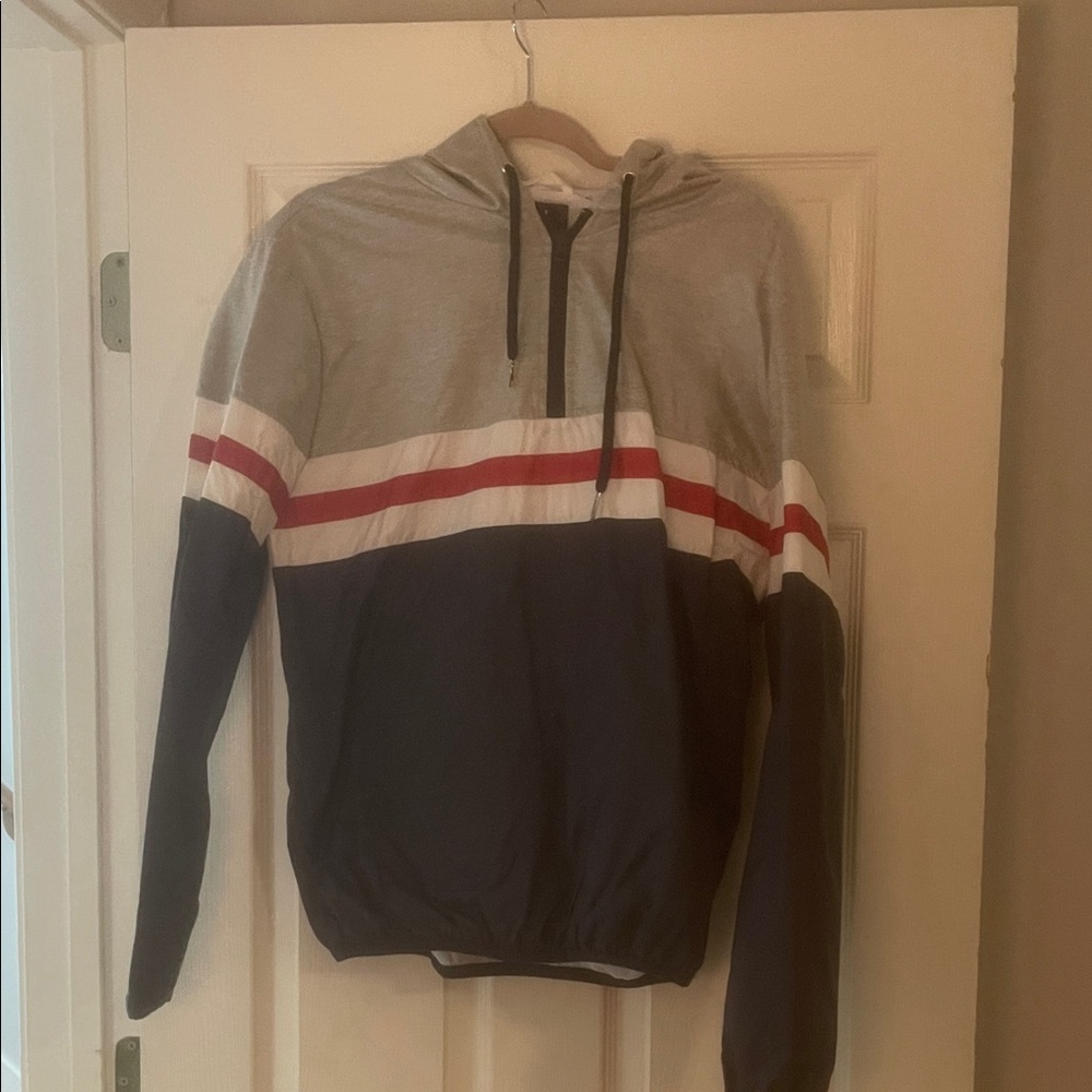 Forever 21 Gray and Navy Hoodie with Red Stripe